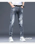 Slim Fit Korean Streetwear Graphical Printed Luxury Hip-Hop Stretch Denim Jeans for Men - Perfect Medium Wash Jeans Outfit
